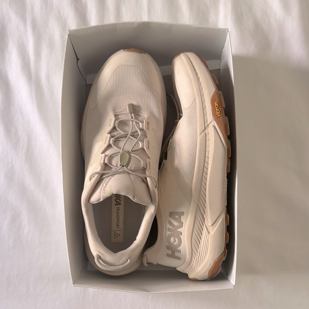 Hoka Transport Off-White and Tan Running Shoes - Picture 2 of 5
